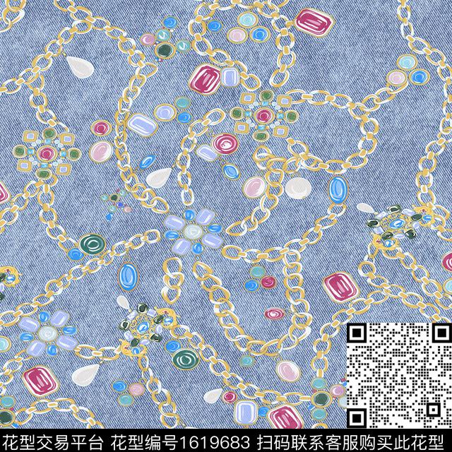 链条牛仔纹理珠宝数码印花花型下载（图片编号: 1619683） - 瓦栏（Walan）
