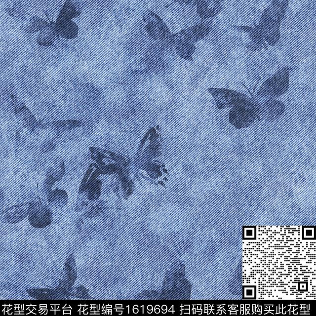 肌理蝴蝶牛仔纹理数码印花花型下载（图片编号: 1619694） - 瓦栏（Walan）