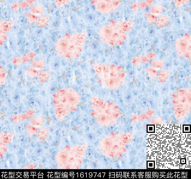 花卉模糊花卉数码印花花型下载（图片编号: 1619747） - 瓦栏（Walan）