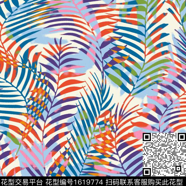 植物热带花型绿植树叶数码印花花型下载（图片编号: 1619774） - 瓦栏（Walan）