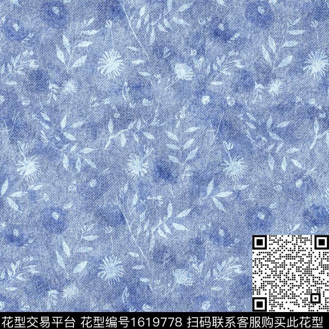 牛仔纹理肌理花卉数码印花花型下载（图片编号: 1619778） - 瓦栏（Walan）