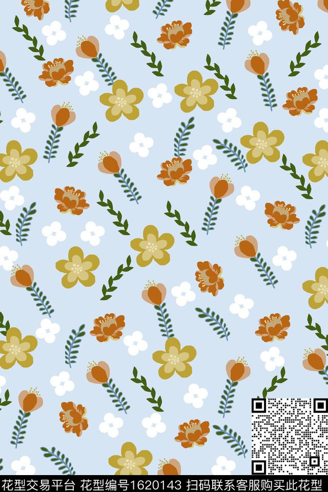 满版散花手绘花卉绿植树叶传统印花花型下载（图片编号: 1620143） - 瓦栏（Walan）