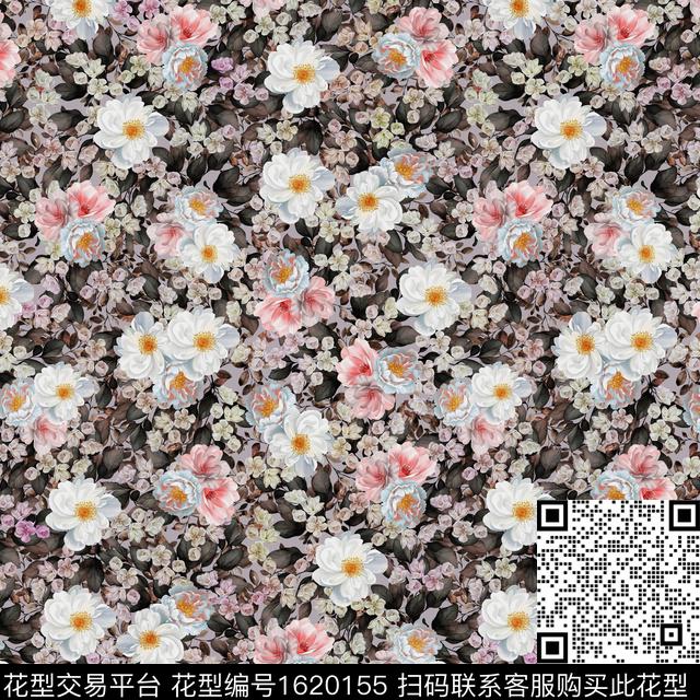 花卉满版散花水彩花卉数码印花花型下载（图片编号: 1620155） - 瓦栏（Walan）