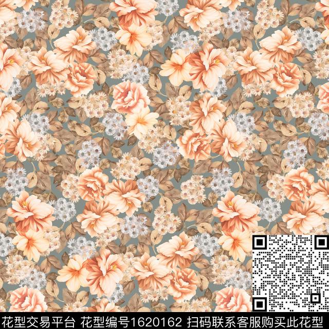 花卉满版散花数码印花花型下载（图片编号: 1620162） - 瓦栏（Walan）