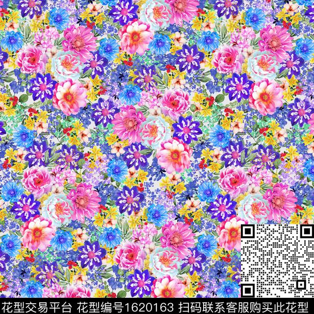 花卉满版散花数码印花花型下载（图片编号: 1620163） - 瓦栏（Walan）