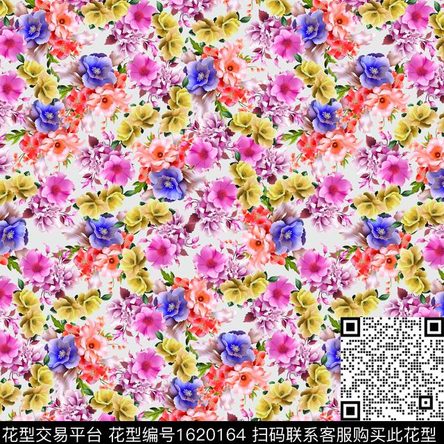 花卉满版散花数码印花花型下载（图片编号: 1620164） - 瓦栏（Walan）