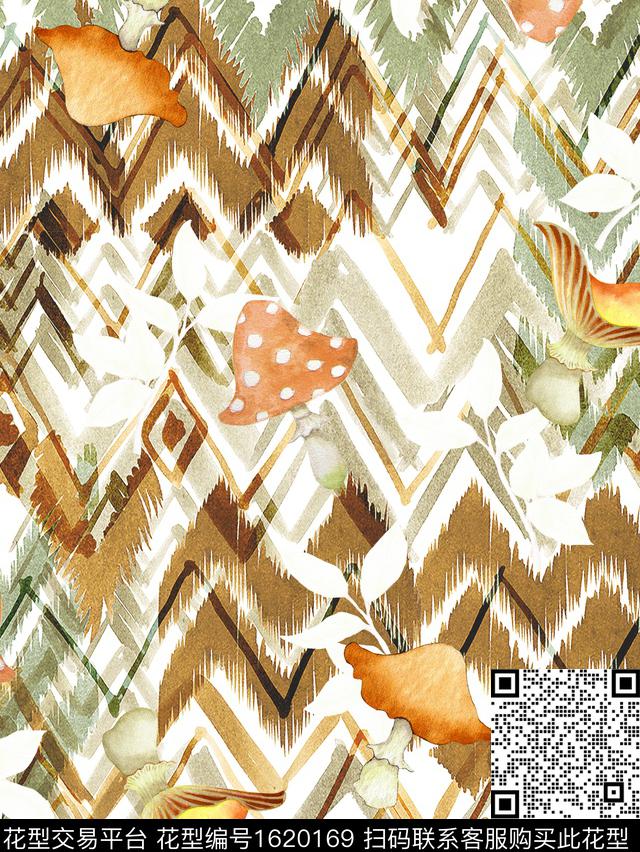 条纹水彩蘑菇数码印花花型下载（图片编号: 1620169） - 瓦栏（Walan）