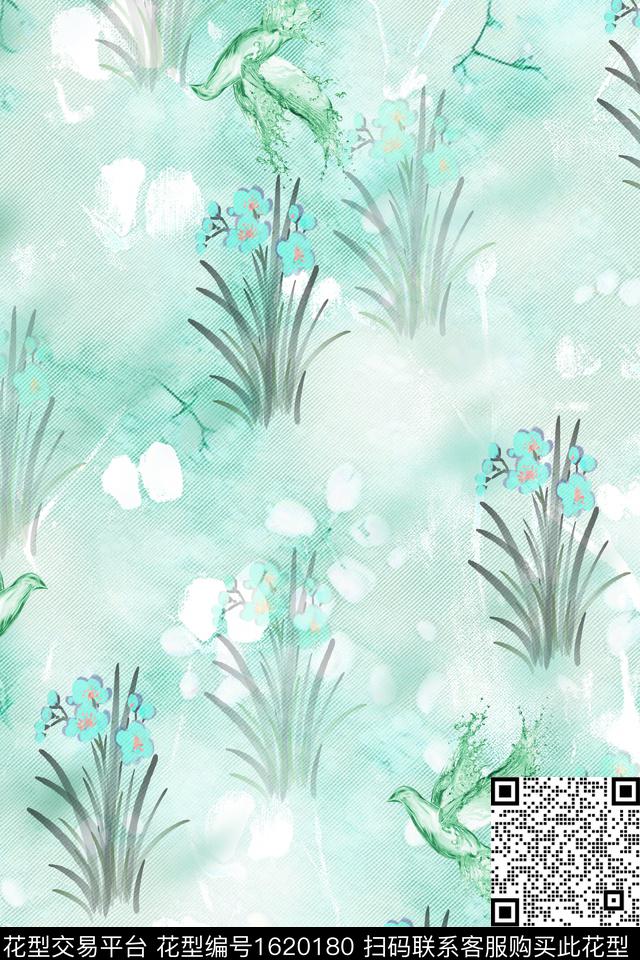 晕染肌理水彩花卉抽象数码印花花型下载（图片编号: 1620180） - 瓦栏（Walan）