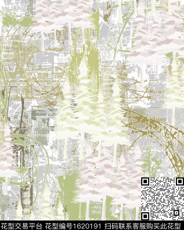 抽象树林晕染肌理数码印花花型下载（图片编号: 1620191） - 瓦栏（Walan）