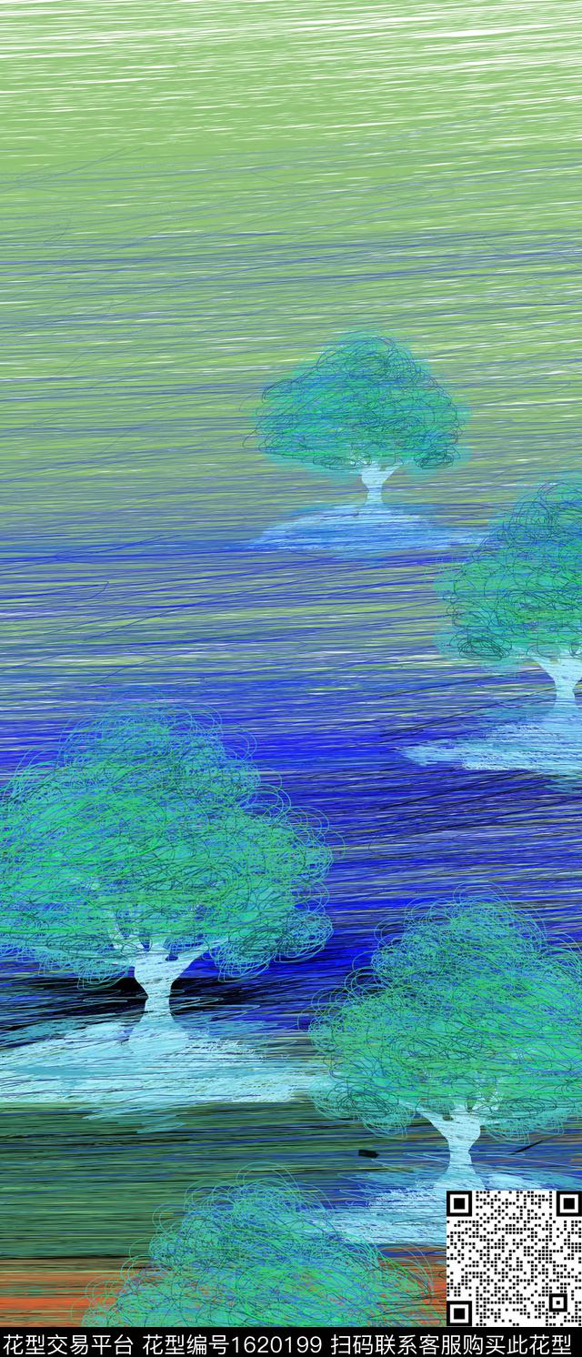 晕染肌理线条画树林数码印花花型下载（图片编号: 1620199） - 瓦栏（Walan）