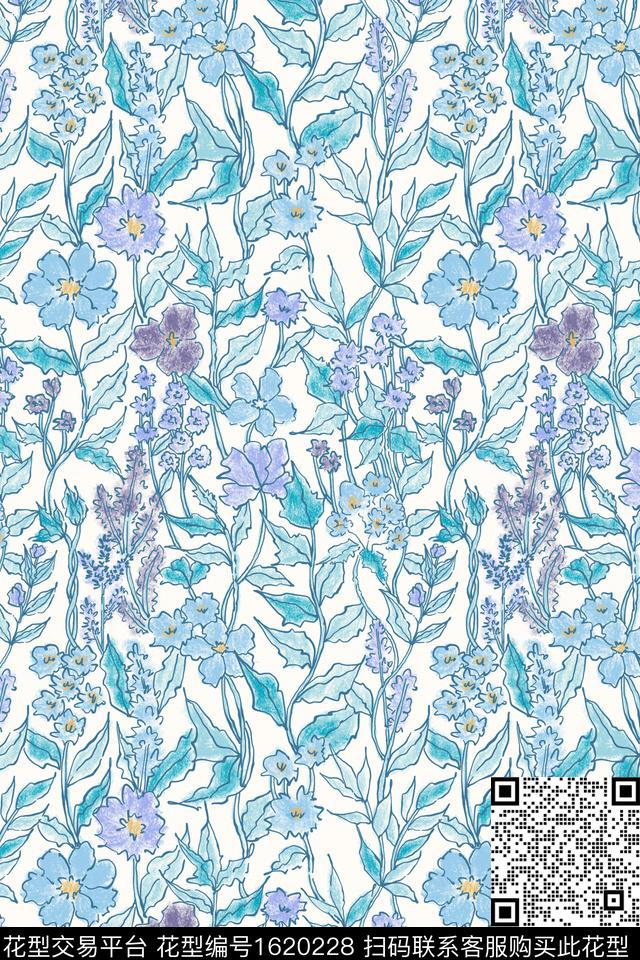 小清新清爽底花卉花卉数码印花花型下载（图片编号: 1620228） - 瓦栏（Walan）