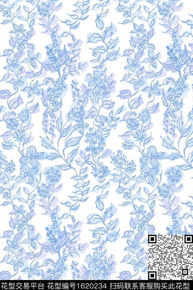 小清新清爽底花卉花卉数码印花花型下载（图片编号: 1620234） - 瓦栏（Walan）