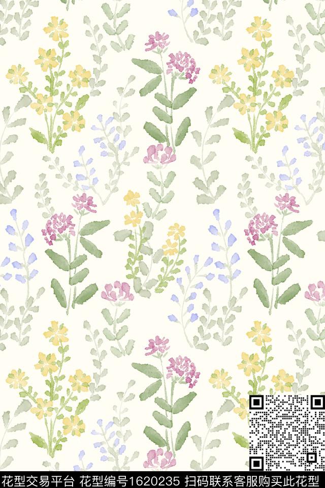 小清新清爽底花卉花卉数码印花花型下载（图片编号: 1620235） - 瓦栏（Walan）