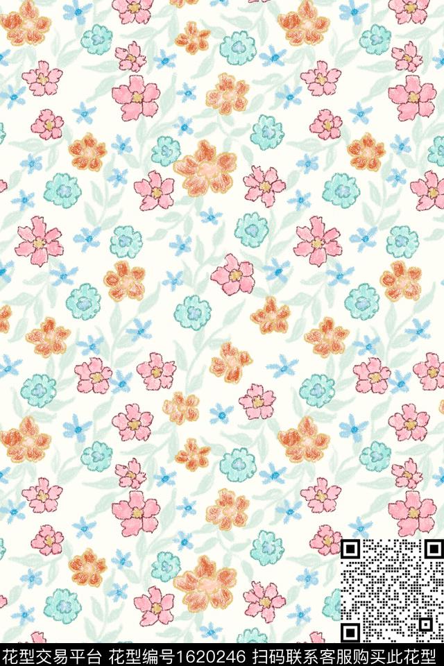 小清新清爽底花卉花卉数码印花花型下载（图片编号: 1620246） - 瓦栏（Walan）