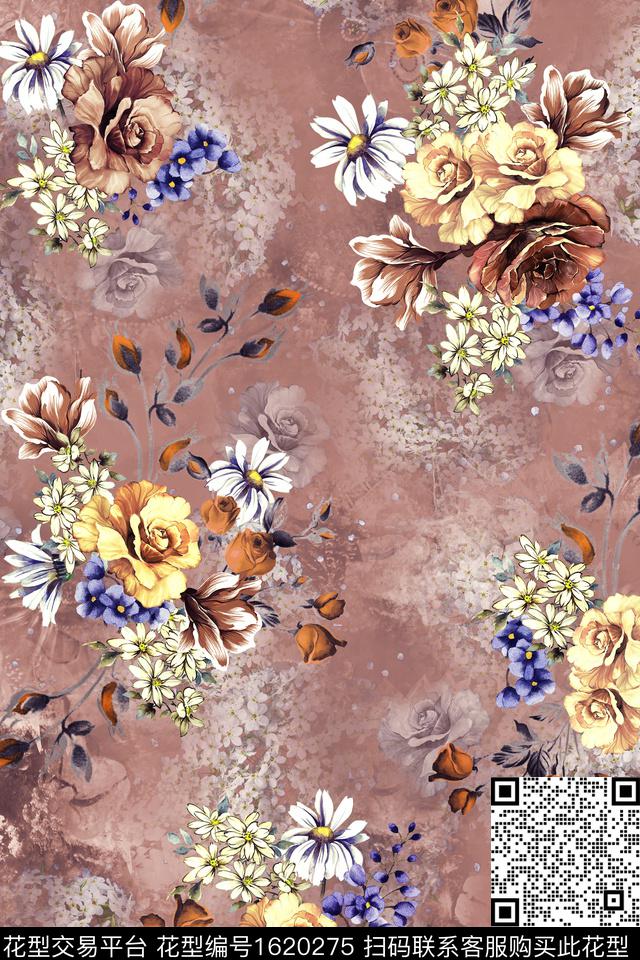 花卉中老年复古数码印花花型下载（图片编号: 1620275） - 瓦栏（Walan）