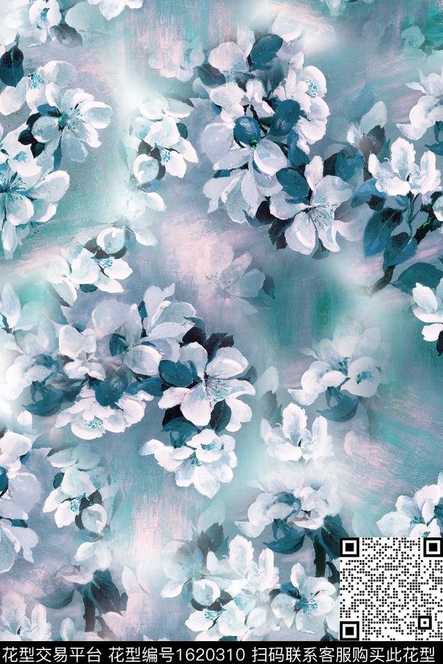 小清新晕染肌理花卉数码印花花型下载（图片编号: 1620310） - 瓦栏（Walan）