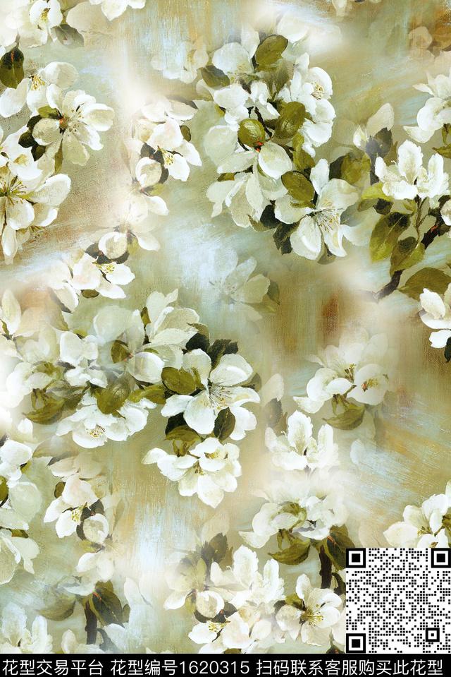花卉油画花型数码印花花型下载（图片编号: 1620315） - 瓦栏（Walan）