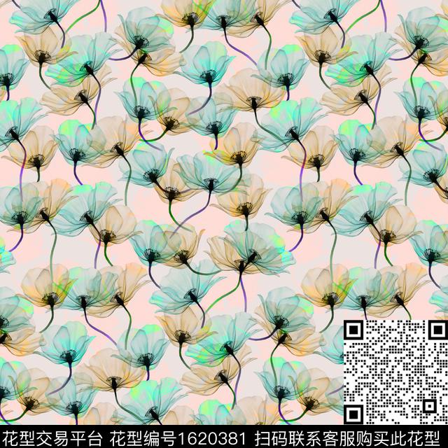 花卉透明花卉满版散花数码印花花型下载（图片编号: 1620381） - 瓦栏（Walan）