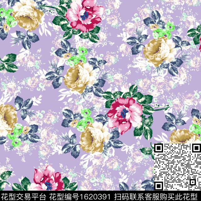 花卉剪影手绘数码印花花型下载（图片编号: 1620391） - 瓦栏（Walan）