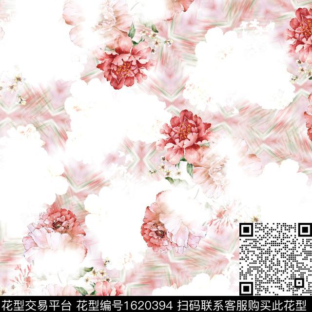 花卉剪影渐变数码印花花型下载（图片编号: 1620394） - 瓦栏（Walan）