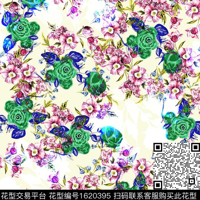 花卉剪影满版散花数码印花花型下载（图片编号: 1620395） - 瓦栏（Walan）