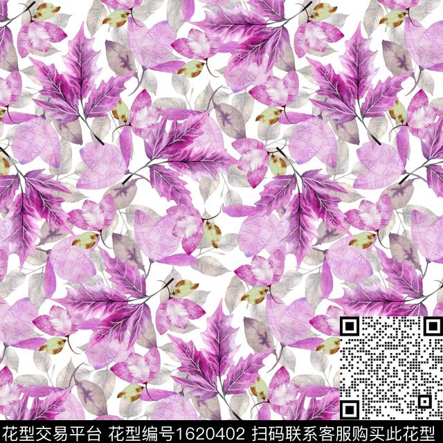 水彩绿植树叶数码印花花型下载（图片编号: 1620402） - 瓦栏（Walan）