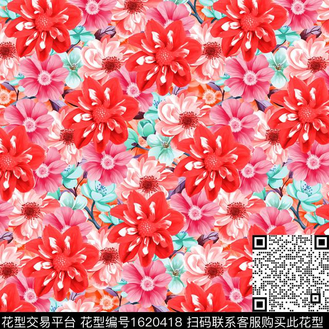 花卉满版散花数码印花花型下载（图片编号: 1620418） - 瓦栏（Walan）