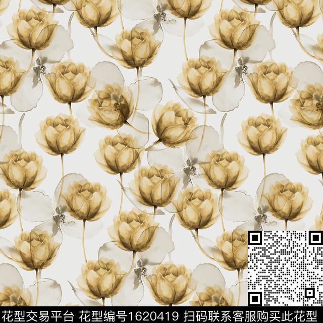 花卉水彩花卉影花数码印花花型下载（图片编号: 1620419） - 瓦栏（Walan）