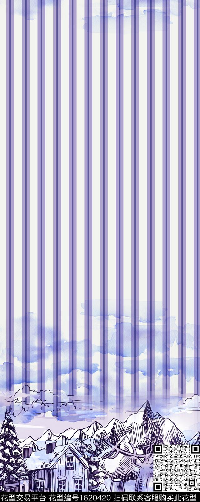 晕染肌理线条画水彩花卉数码印花花型下载（图片编号: 1620420） - 瓦栏（Walan）