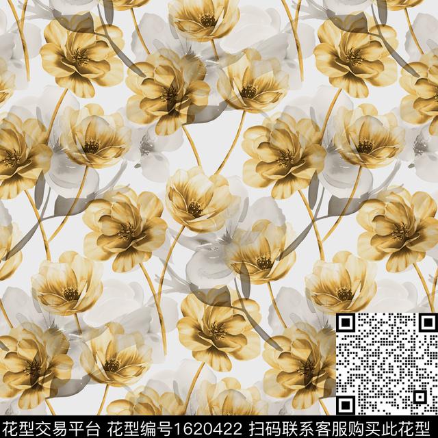 花卉水彩花卉影花数码印花花型下载（图片编号: 1620422） - 瓦栏（Walan）