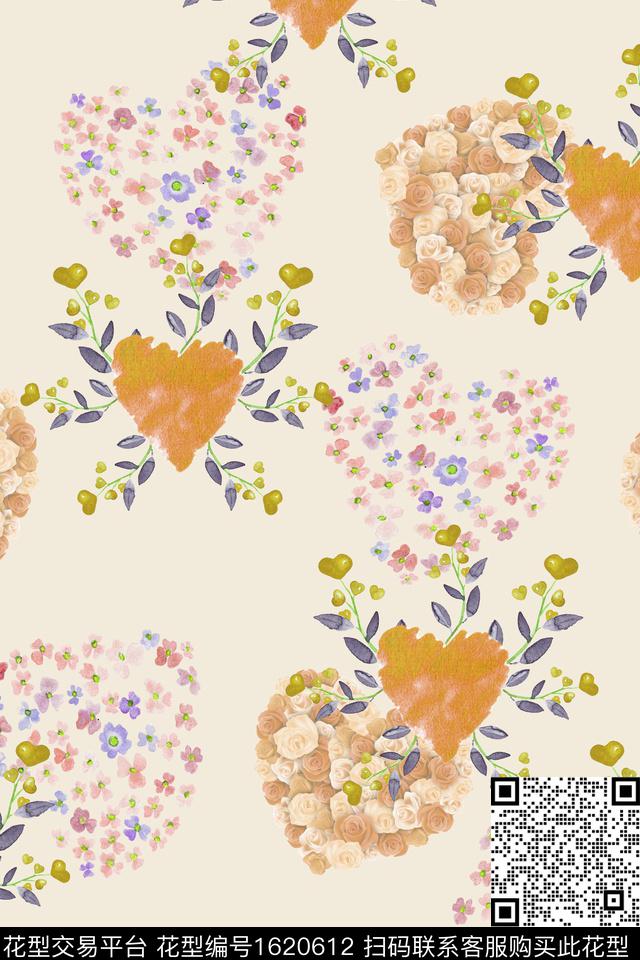 爱心小碎花水彩花卉数码印花花型下载（图片编号: 1620612） - 瓦栏（Walan）