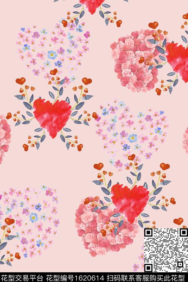 爱心小碎花水彩花卉数码印花花型下载（图片编号: 1620614） - 瓦栏（Walan）