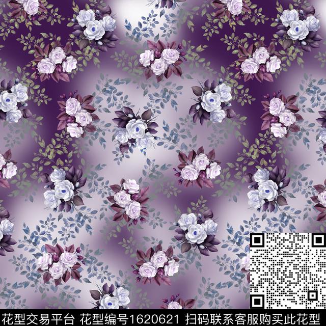 花卉小碎花渐变数码印花花型下载（图片编号: 1620621） - 瓦栏（Walan）