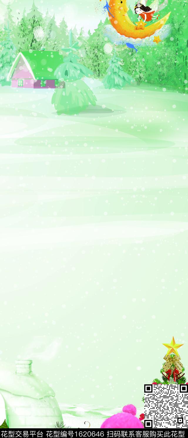 卡通人物雪景雪人数码印花花型下载（图片编号: 1620646） - 瓦栏（Walan）