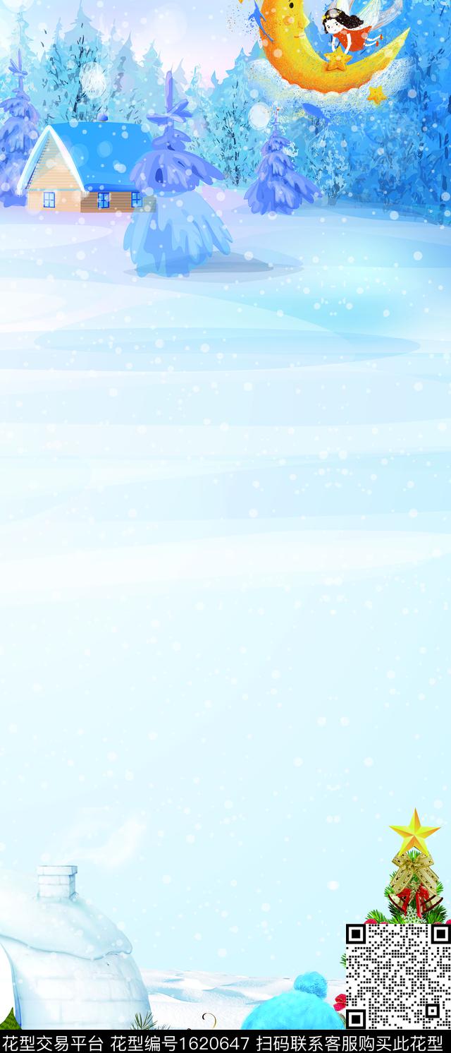 卡通人物雪景雪人数码印花花型下载（图片编号: 1620647） - 瓦栏（Walan）
