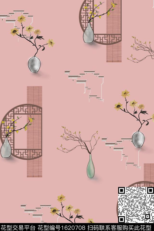 建筑小碎花花瓶数码印花花型下载（图片编号: 1620708） - 瓦栏（Walan）