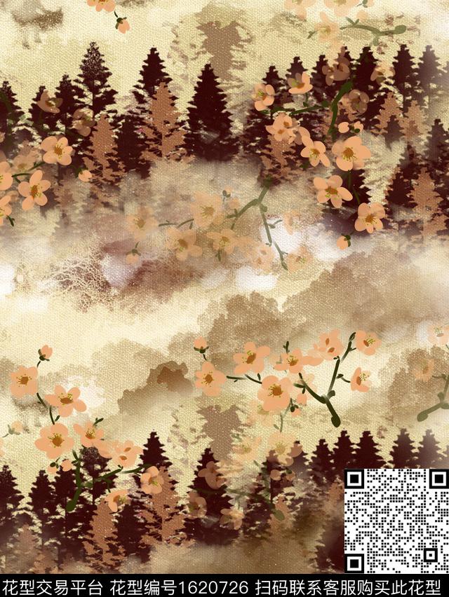 水彩森林花卉数码印花花型下载（图片编号: 1620726） - 瓦栏（Walan）