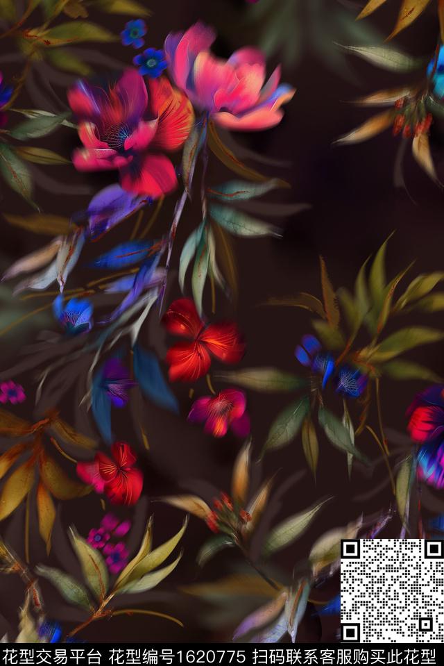 花卉模糊效果渐变数码印花花型下载（图片编号: 1620775） - 瓦栏（Walan）
