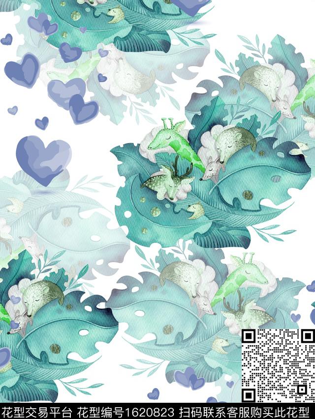 卡通动物小清新爱心数码印花花型下载（图片编号: 1620823） - 瓦栏（Walan）