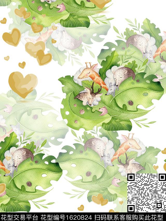 趣味叶子动物数码印花花型下载（图片编号: 1620824） - 瓦栏（Walan）