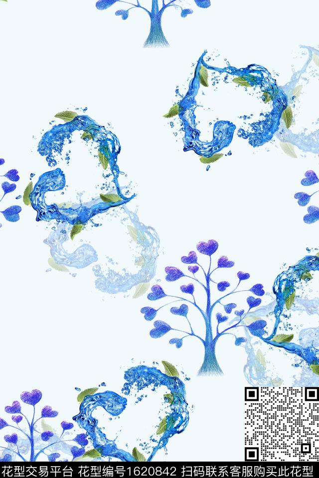 爱心趣味树数码印花花型下载（图片编号: 1620842） - 瓦栏（Walan）