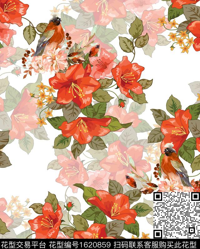 水彩花卉花鸟休闲风数码印花花型下载（图片编号: 1620859） - 瓦栏（Walan）