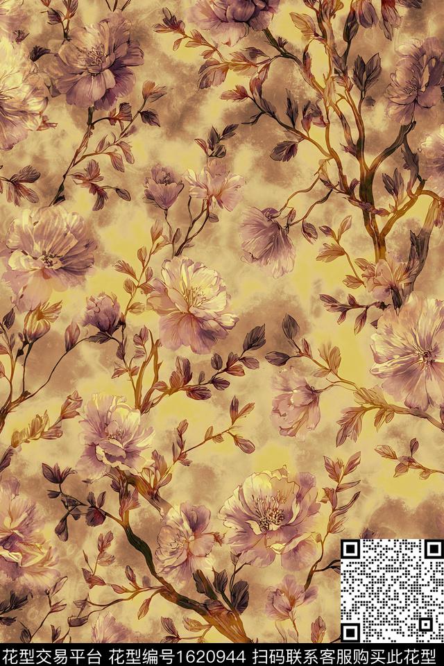 复古渐变花卉数码印花花型下载（图片编号: 1620944） - 瓦栏（Walan）