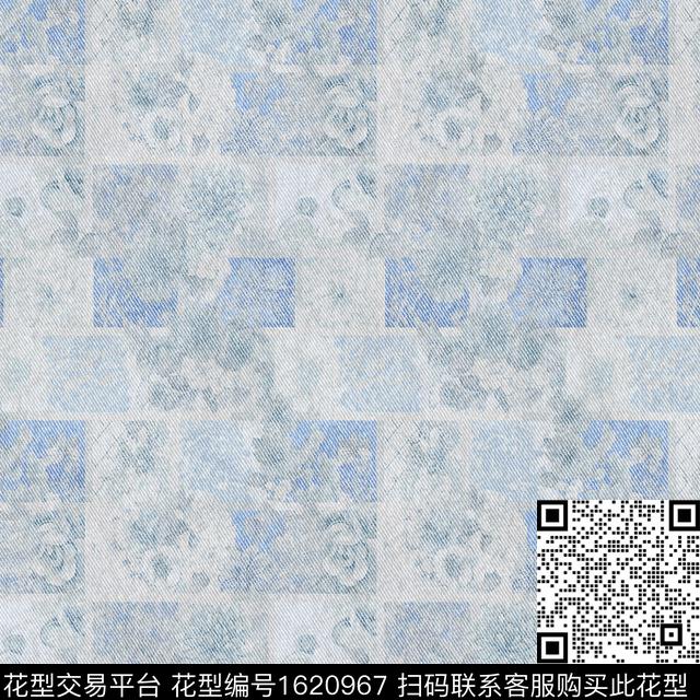 肌理模糊花卉混合拼接数码印花花型下载（图片编号: 1620967） - 瓦栏（Walan）