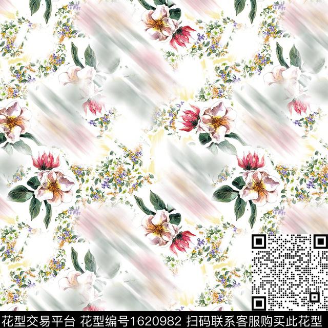 水彩花卉花卉渐变数码印花花型下载（图片编号: 1620982） - 瓦栏（Walan）