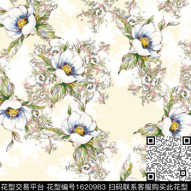 花卉水彩花卉剪影数码印花花型下载（图片编号: 1620983） - 瓦栏（Walan）