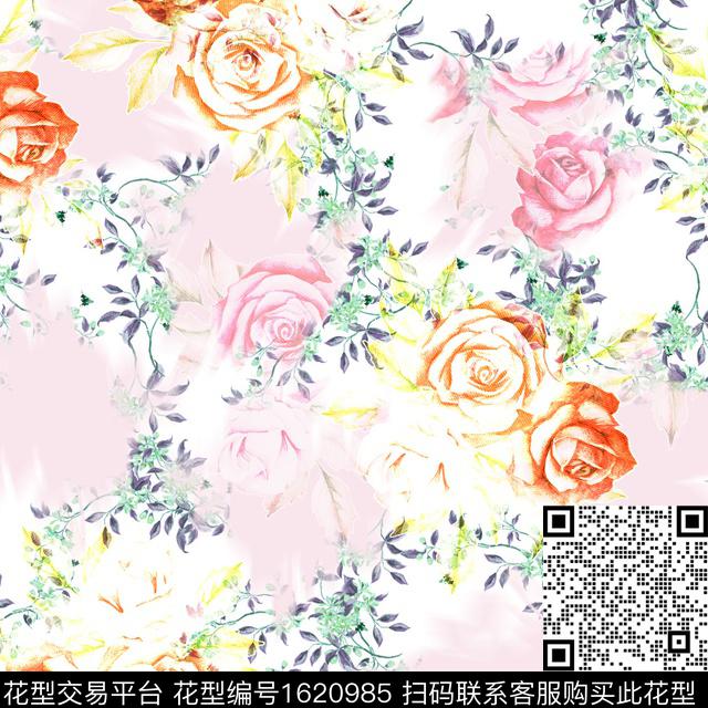 花卉影花渐变数码印花花型下载（图片编号: 1620985） - 瓦栏（Walan）