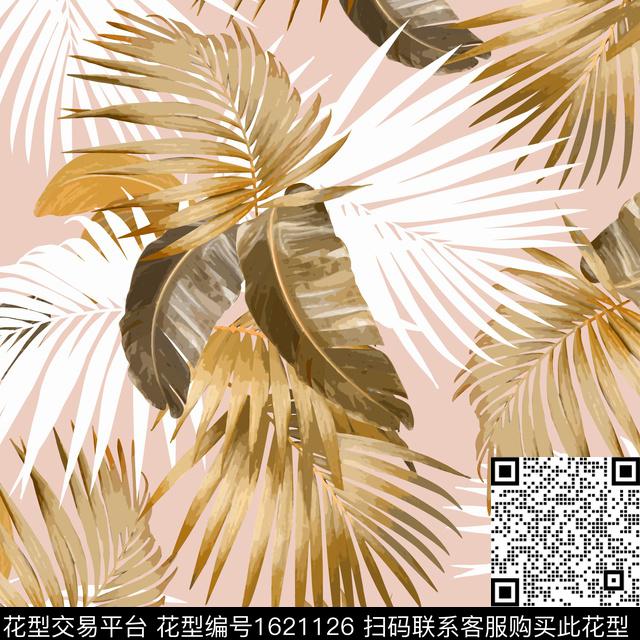 棕榈叶绿植树叶热带花型数码印花花型下载（图片编号: 1621126） - 瓦栏（Walan）