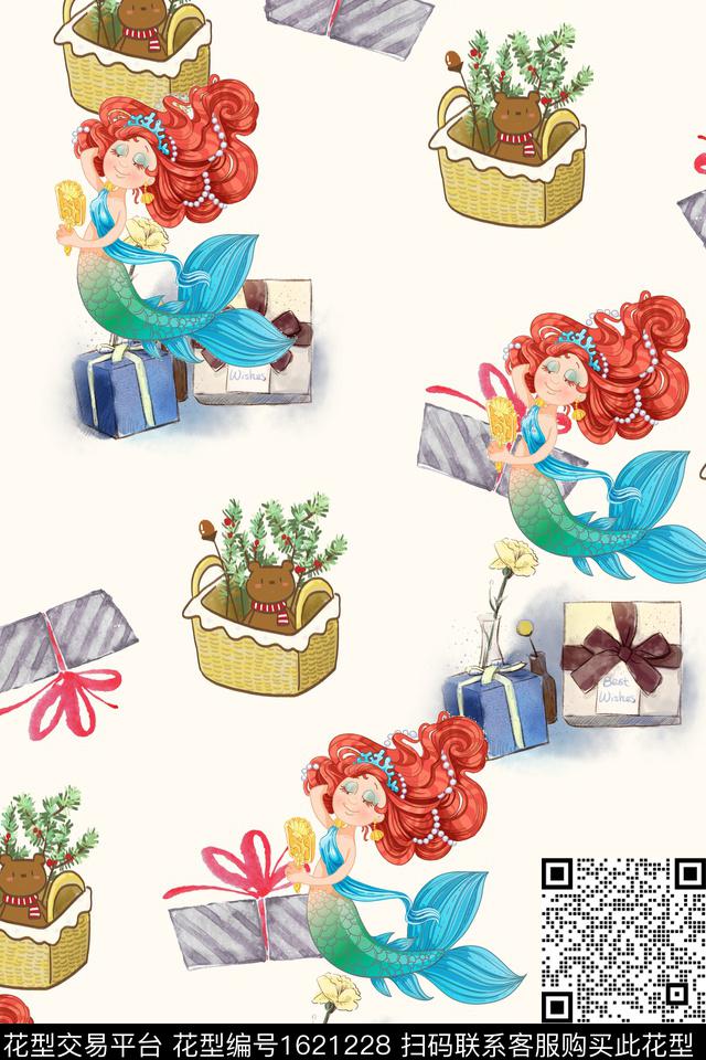 美人鱼卡通人物礼物数码印花花型下载（图片编号: 1621228） - 瓦栏（Walan）