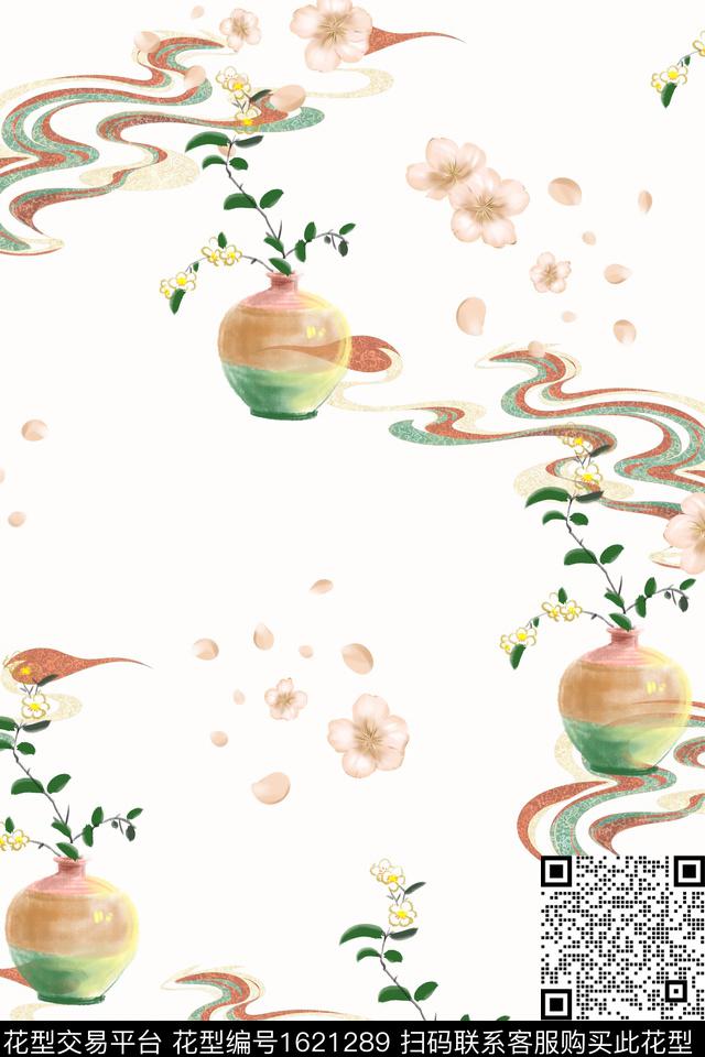 花卉中国风祥云数码印花花型下载（图片编号: 1621289） - 瓦栏（Walan）